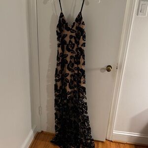 Dress the Population Embellished Black Floral Evening Gown